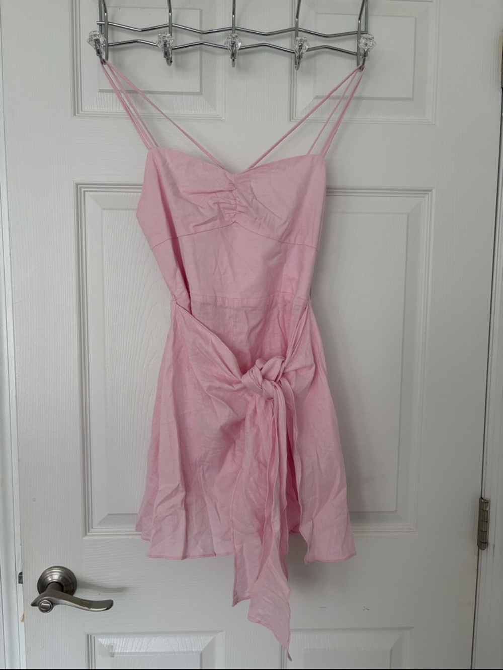 Zara Light Pink Spaghetti Strap Tie-Front Romper
